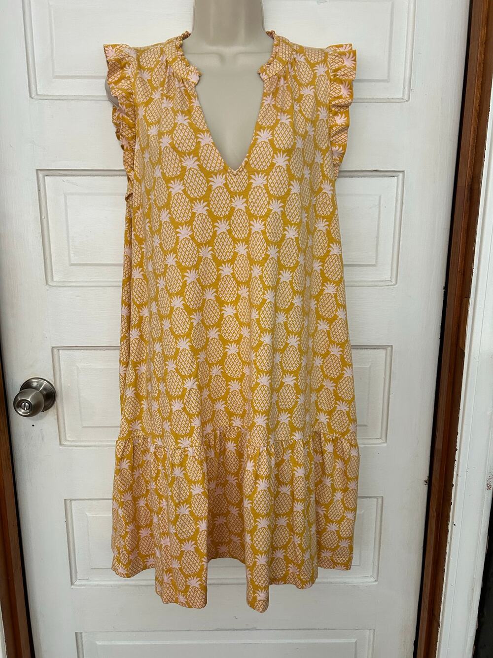Boden Multi 100% Cotton Amy Sleeveless Yellow Pineapple Dress Women's 12 XC